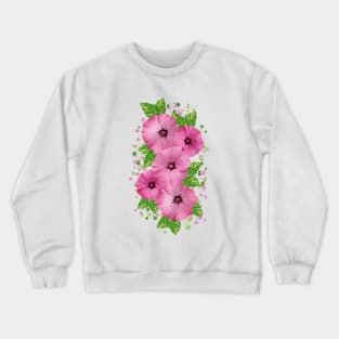 Watercolor Pink Mallow Flowers Crewneck Sweatshirt